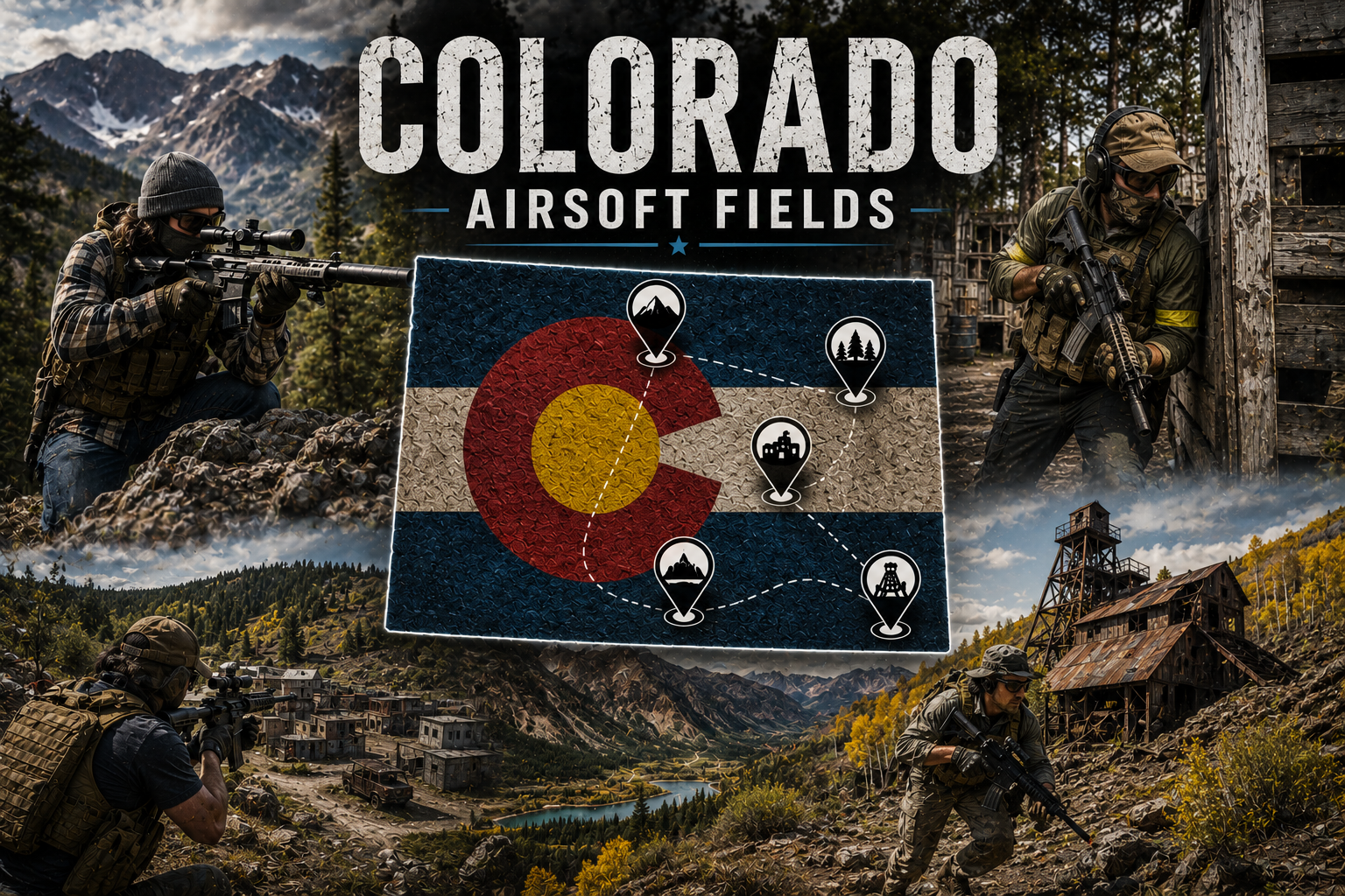 outdoor airsoft field in Colorado with tactical high altitude terrain