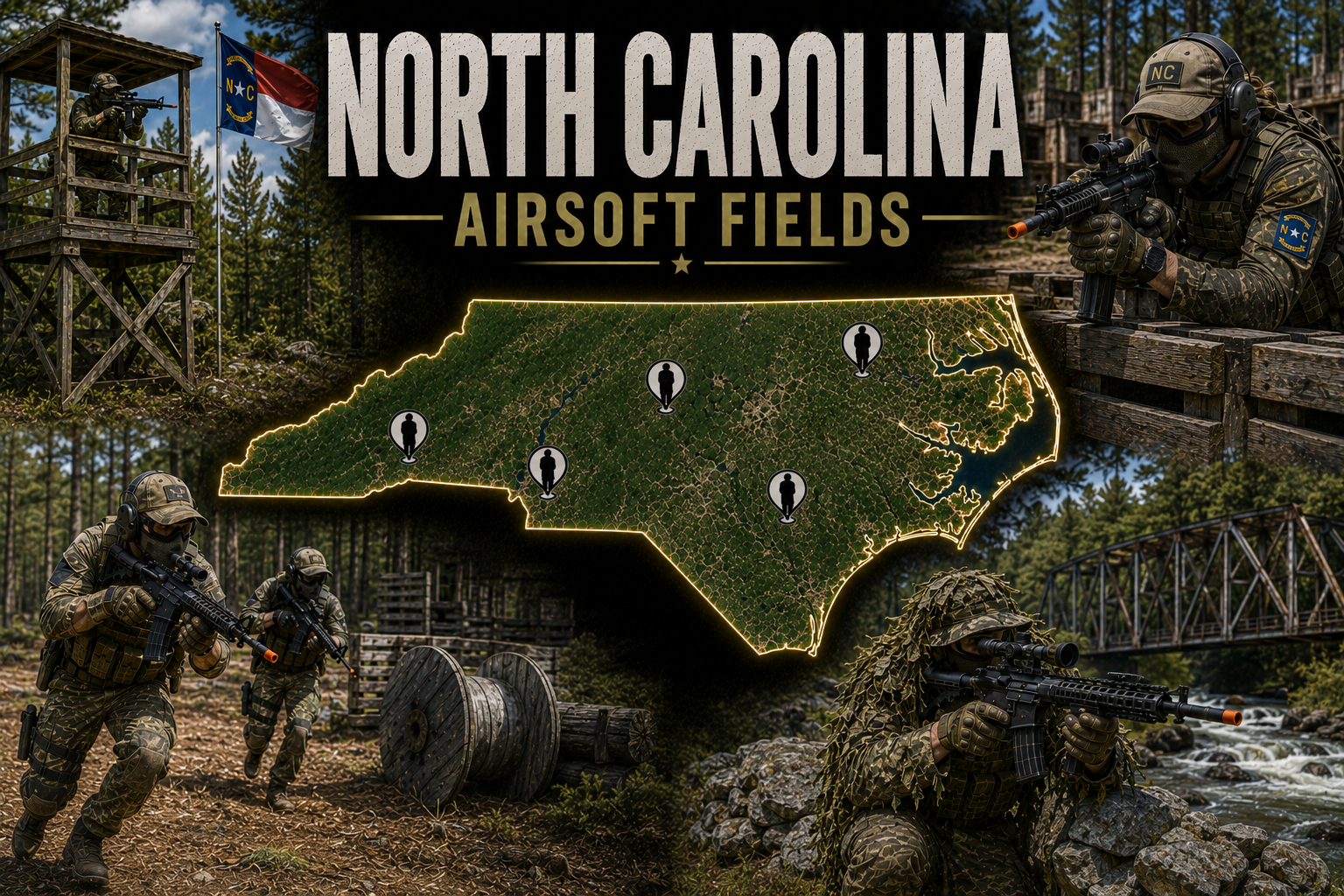 outdoor airsoft field in North Carolina with tactical terrain