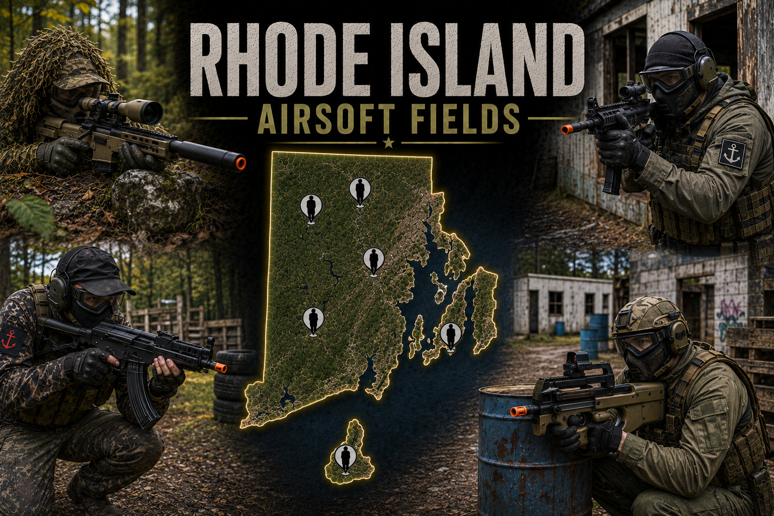 indoor and outdoor airsoft fields in Rhode Island with tactical structures